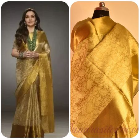 Nita Ambani Mam Golden Embossed Soft Tissue Silk Saree Regular Saree