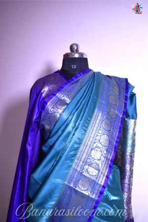 Cerulean Blue Shattir Silk Handloom Banarasi Saree