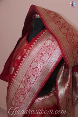 Red Jamdani Handloom Banarasi Saree